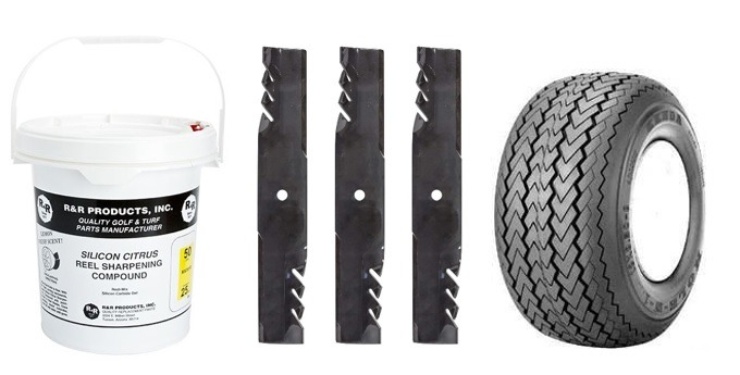 Esmeril, cuchillas y gomas para carros de golf