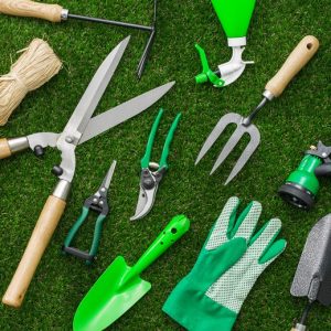 Gardening,Tools,And,Utensils,On,A,Lush,Green,Meadow,,Top